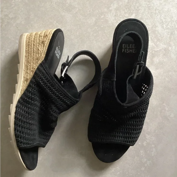 ♦️ EILEEN FISHER Sandals 7.5 Aura Sling Back Espadrilles Wedges EUC - Picture 5 of 8
